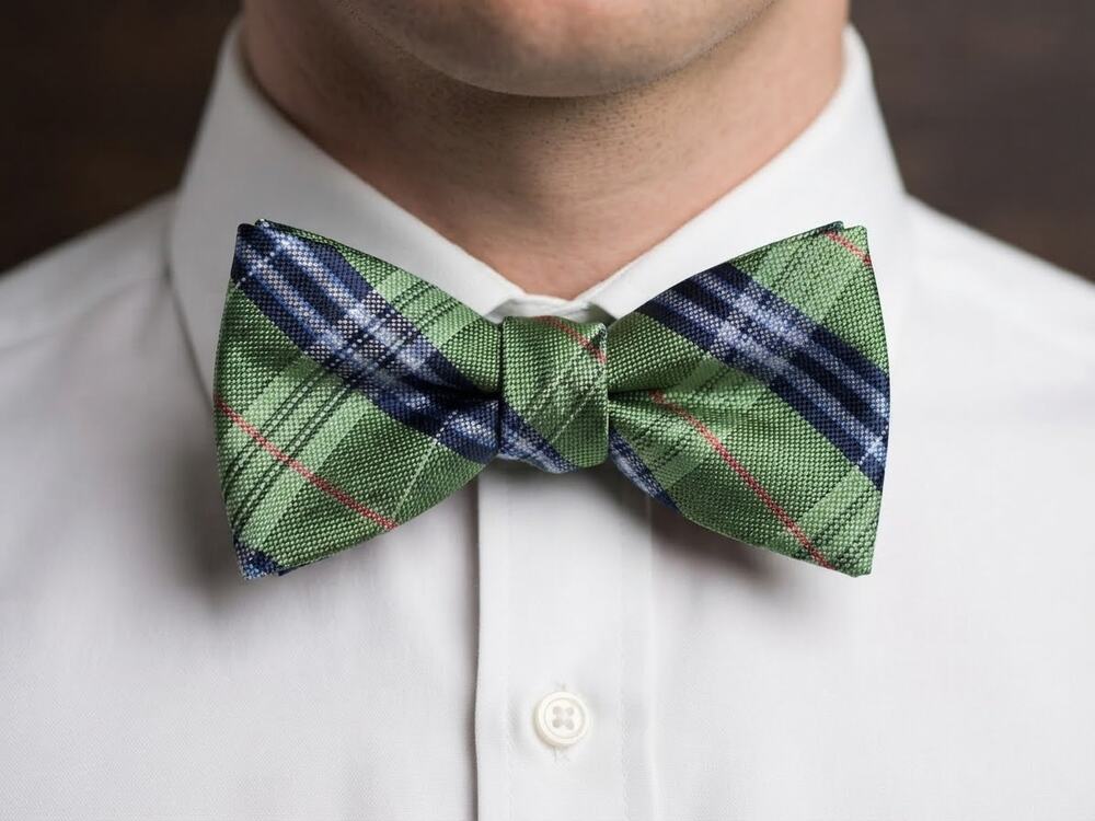 NWT Daniel Cremieux green blue white plaid silk bow tie